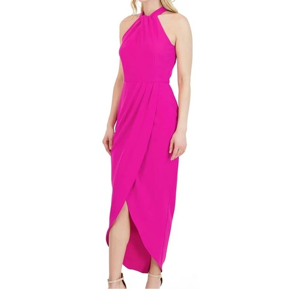 julia jordan Dresses & Skirts - Julia Jordan Knot Halter Neck Sleeveless Faux Wrap Tulip Hem Midi Dress Pink 10